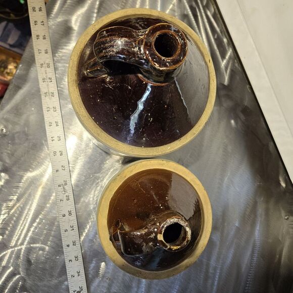 2 Antique Primitive Stoneware Pottery Crock Jug / Whiskey Moon shine - Picture 6 of 9